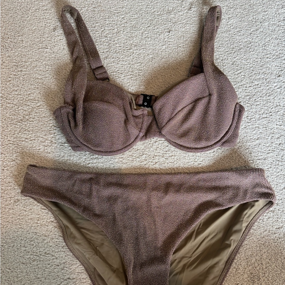 Textured Two-Piece Bikini Set in Taupe